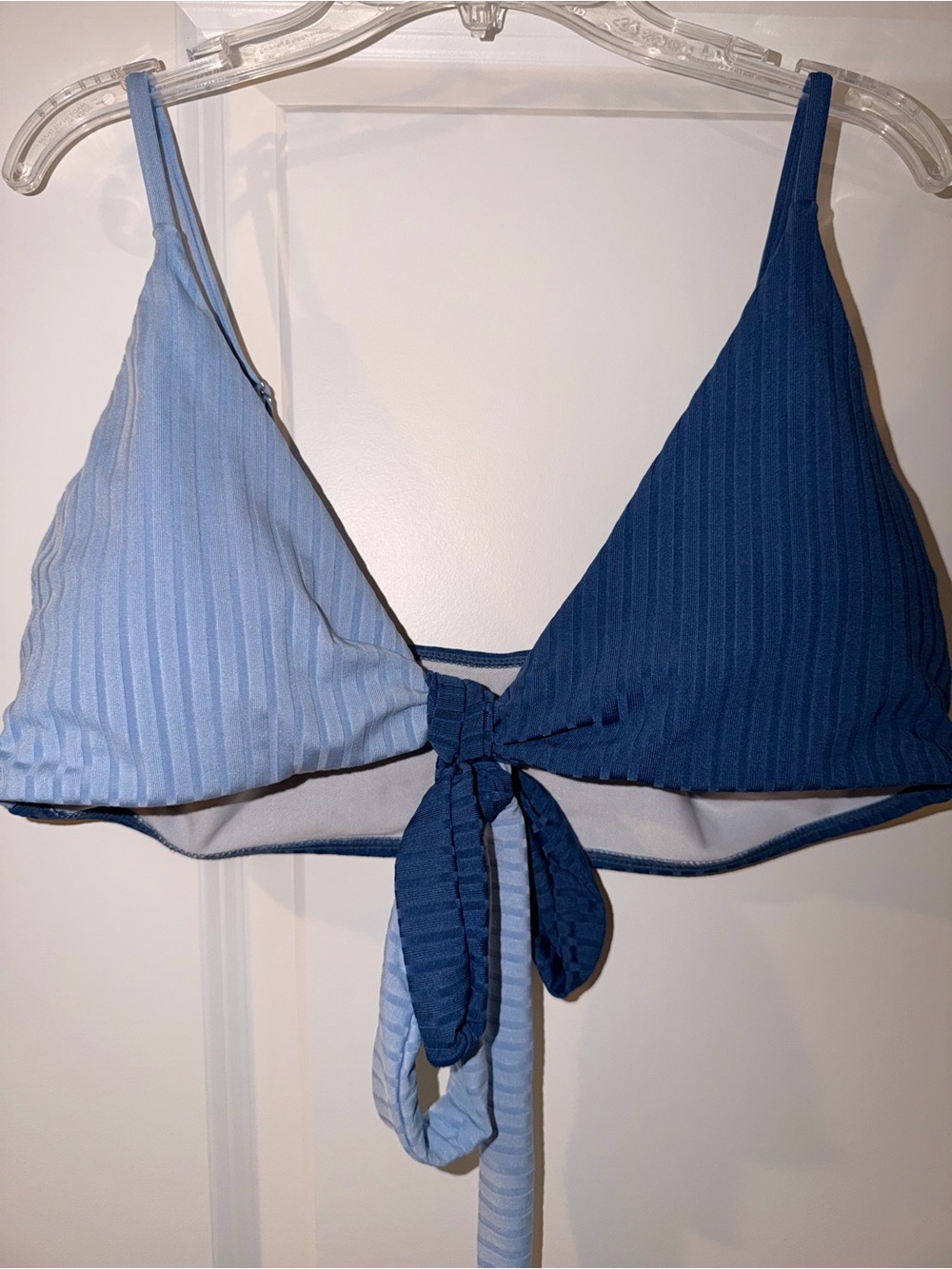SHEIN Two-Tone Navy and Light Blue Ribbed Tie-Front Bikini - Picture 6 of 8